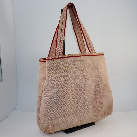 Vintage Prada Red & Natural Canvas Tote Bag - Picture 2 of 10
